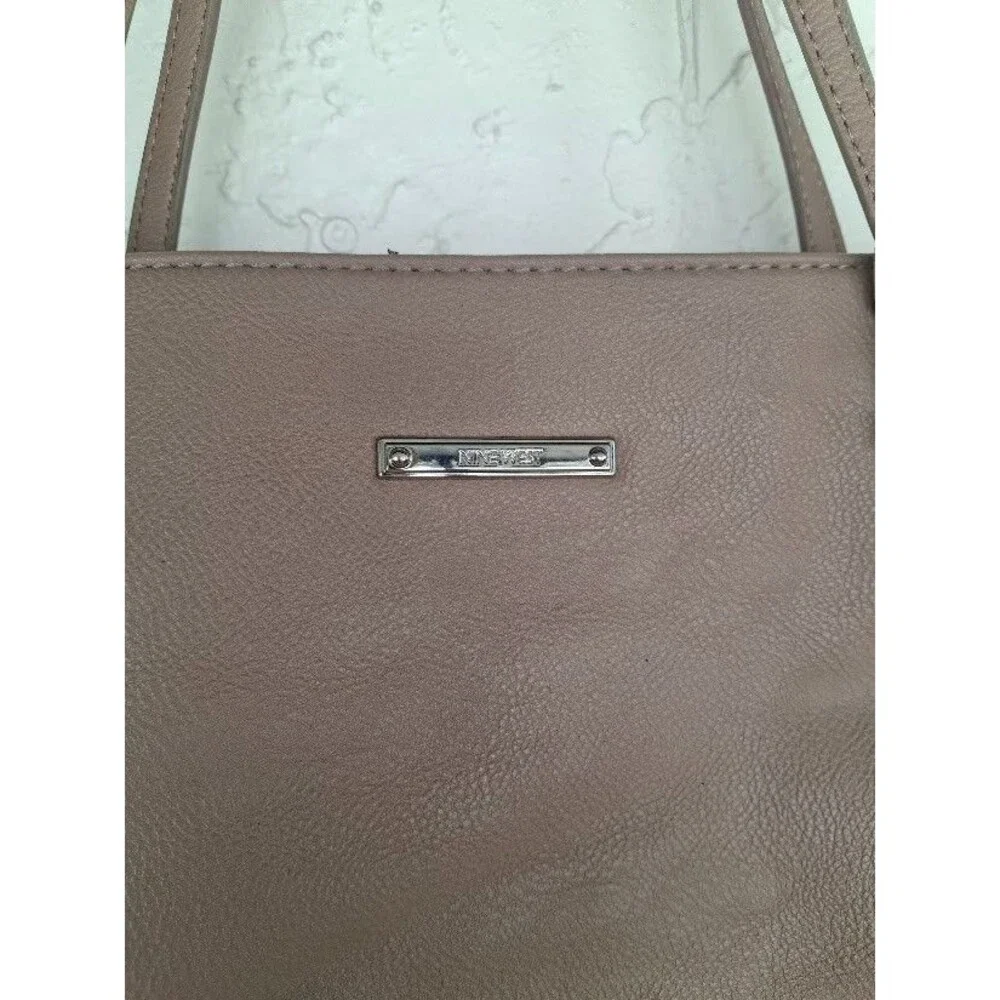 Nine West Tote Bag Pebbled Faux Leather Taupe Beige Shoulder Handbag Large Purse
